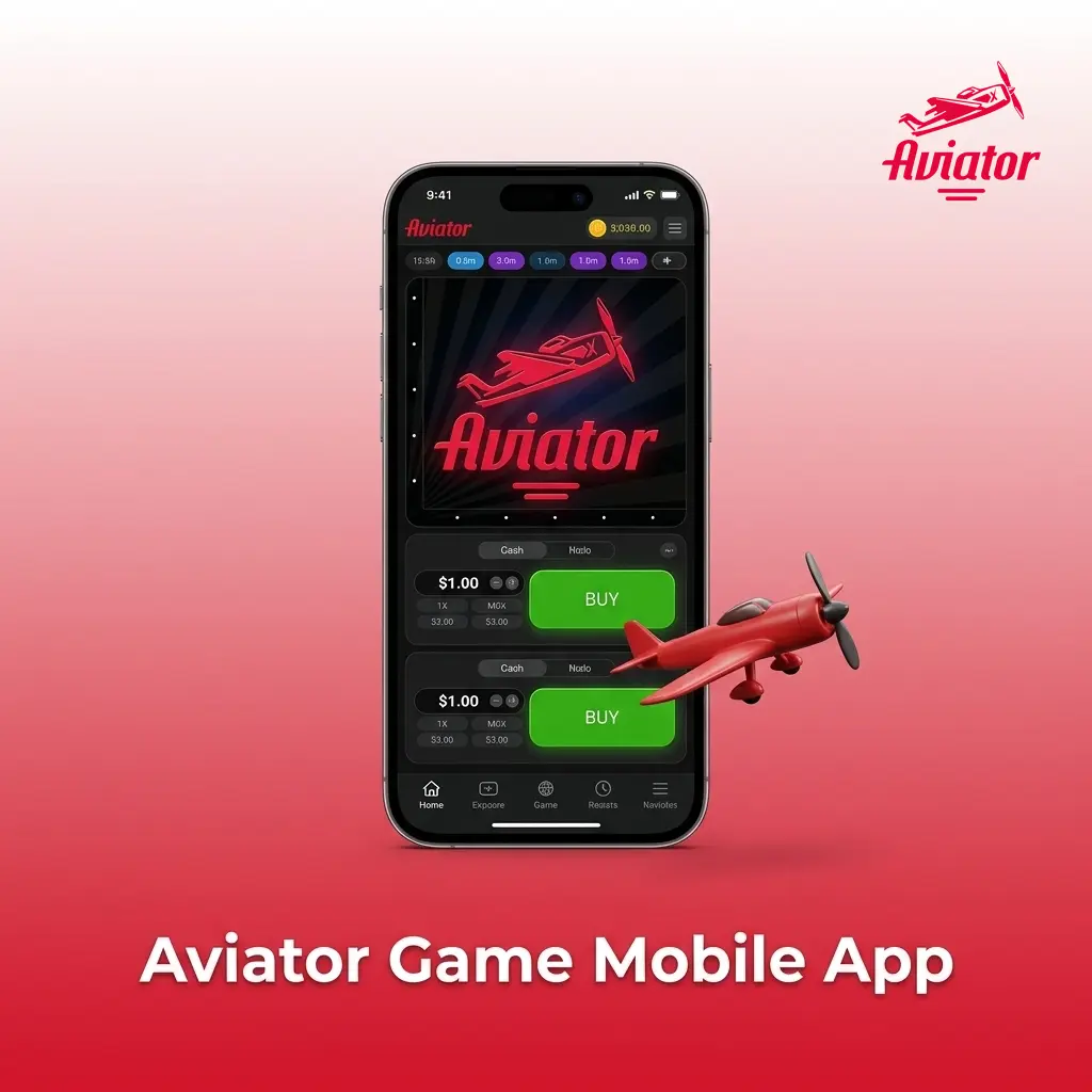 Aviator game mobile app interface on smartphone showing bet panel and cashout button for Android and iOS